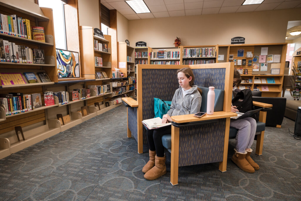 Patrons in library